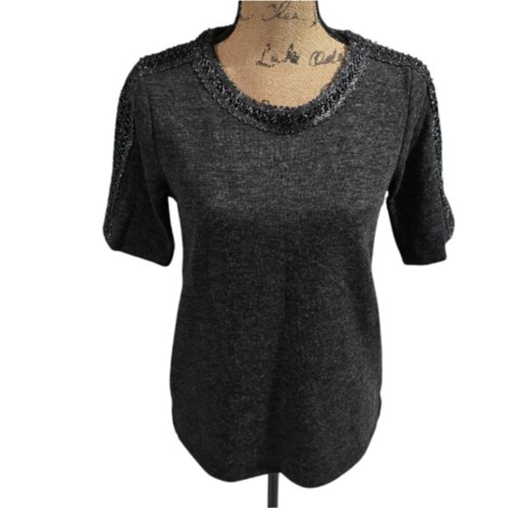 Banana‎ Republic Women's Black Short Sleeve Embellished Top Size Small New
